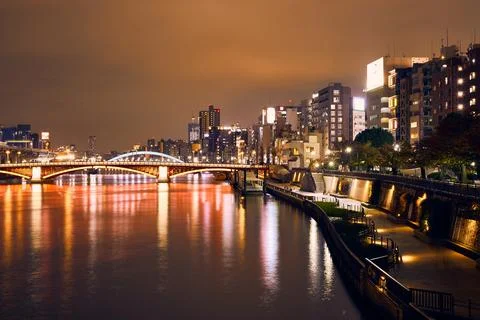 View of Sumida River at night. Stock Photos