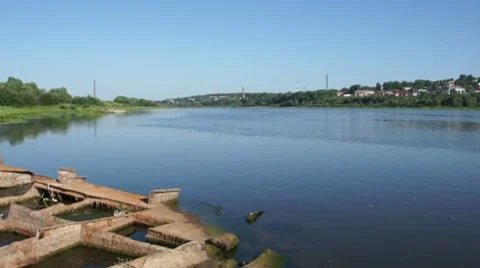 View on summer river from riverside Stock Footage 7902045