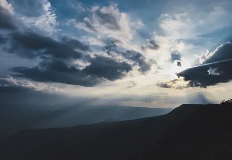 The view of the sun is about to set on a high mountain. Stock Photos