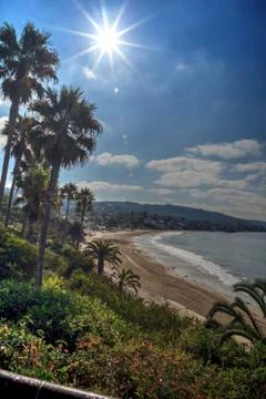 View of the sun over Main Beach, Laguna Beach Stock Photos