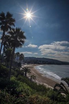 View of the sun over Main Beach, Laguna Beach Stock Photos