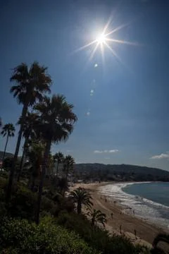 View of the sun over Main Beach, Laguna Beach Stock Photos