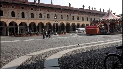 View of sunny Vigevano Ducale square, Vigevano, PV, Italy Stock Footage 88624608
