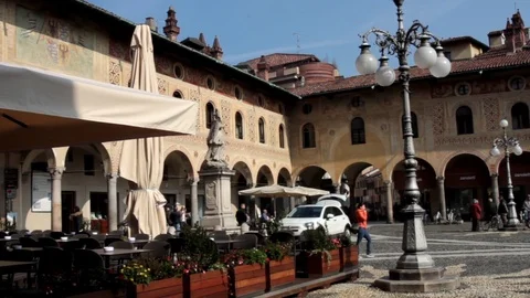 View of sunny Vigevano Ducale square, Vigevano, PV, Italy Stock Footage 88624611