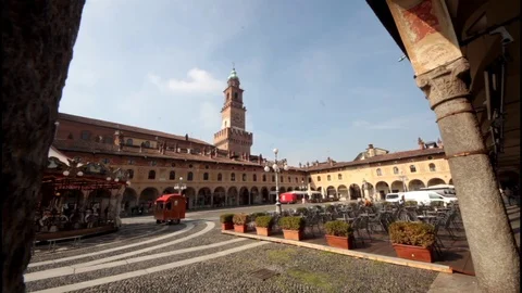 View of sunny Vigevano Ducale square, Vigevano, PV, Italy Stock Footage 88624630