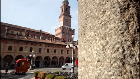 View of sunny Vigevano Ducale square, Vigevano, PV, Italy Stock Footage 88624649