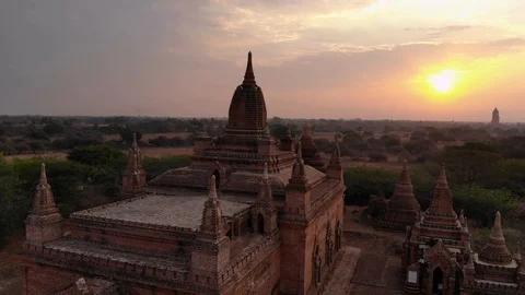 View of Sunrise over Ancient Temples in Bagan, Myanmar (Burma) Stock Footage 121924570