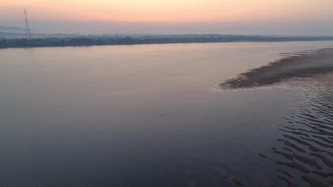 View sunrise,sunset view Mekong river and warm tone nurture landscapes. Video stock 128404870