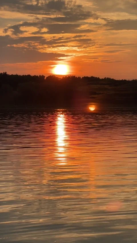 View of sunset above the lake Stock Footage 252881536