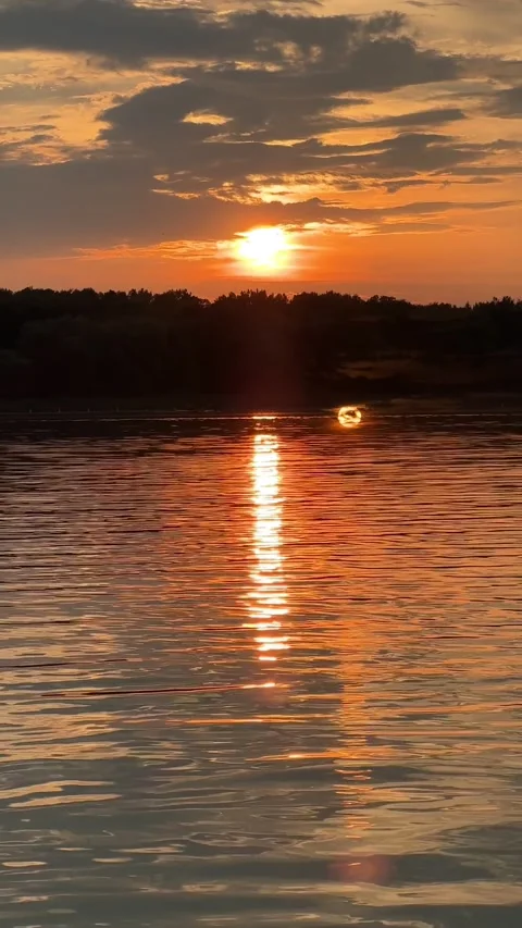 View of sunset above the lake Video stock 253982621