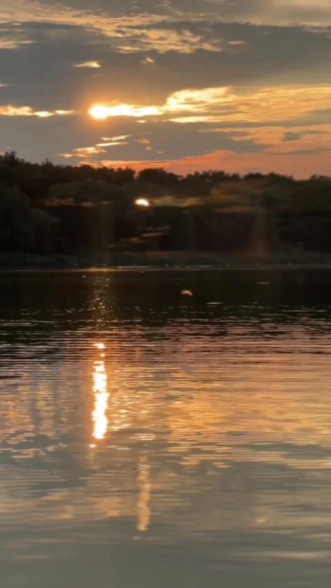 View of sunset above the lake Stock Footage 255593883