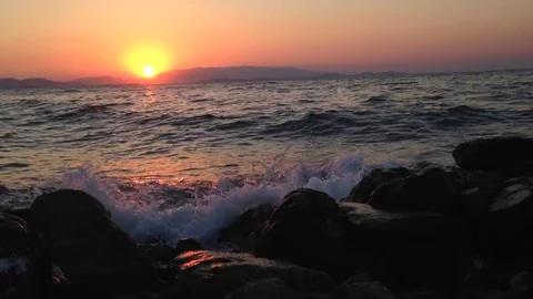 The view of sunset from the beach Stock Footage 83189930