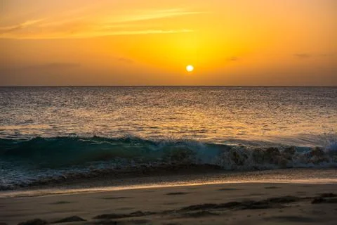 The view of sunset from the beach of Sal, Cape Verde, Africa Stock Photos