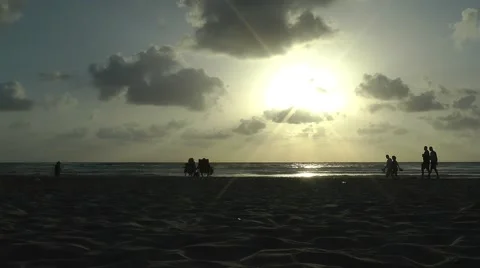View of the sunset from the beach in Tel Aviv Stock Footage 59843014