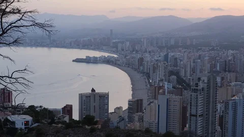 View of Sunset in Benidorm city Stock Footage