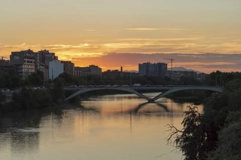 View of the sunset from the bridge over the ebro river Stock Photos