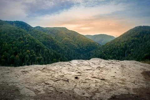 View of the sunset from the cliff of the mountain Stock Photos