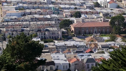 View of sunset district houses from above, san francisco  Stock Footage 83527182