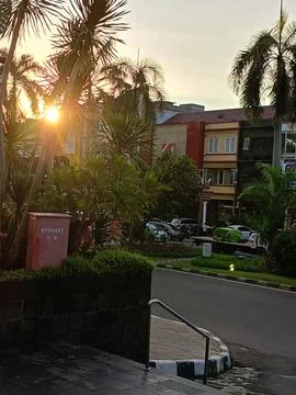 View of sunset from the lobby Stock Photos
