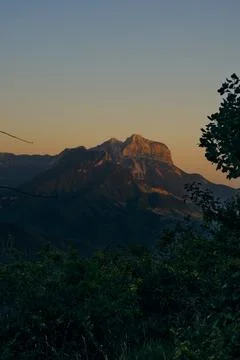 View of the sunset in the mountains 스톡 사진