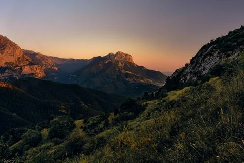View of the sunset in the mountains Stock Photos