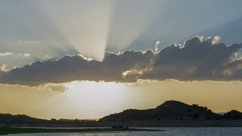 View of sunset over the bay. Ebro river, Spain. Foto stock