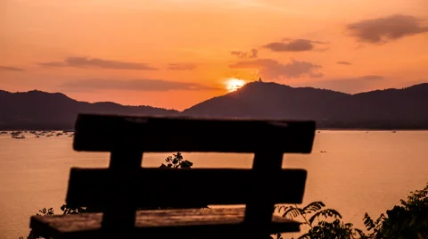 View of Sunset Over A Bench Stock Footage 61549027
