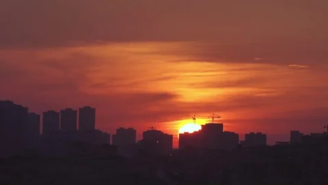 View of sunset over city, Turkey Stock Footage 77425014