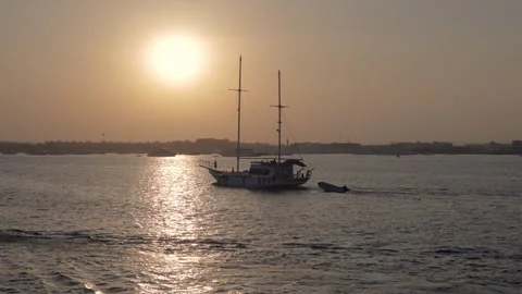 View of sunset over Hurghada harbor Stock Footage 323304594