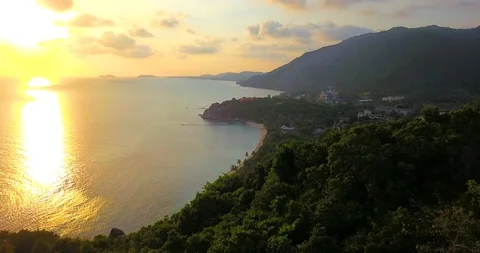 View on the sunset over island Stock Footage 88995594