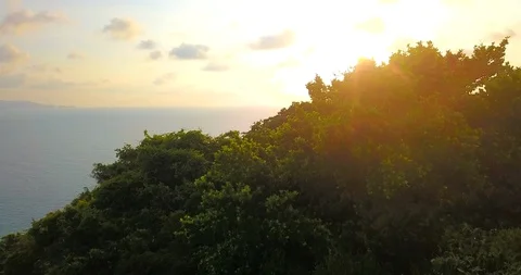 View on the sunset over island Stock Footage 88997895