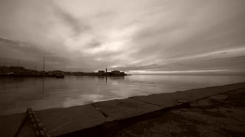 View of the sunset from the pier of Trieste. Trieste Italy. Stock-Footage 60718814