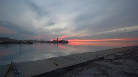 View of the sunset from the pier of Trieste. Trieste Italy Stock Footage 60719331