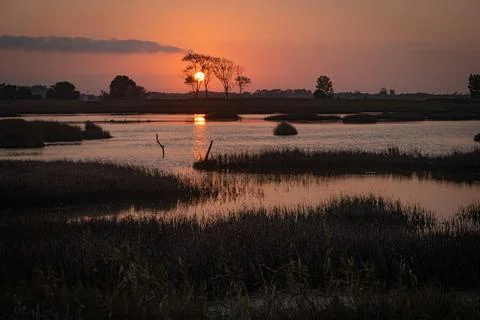 View of sunset on Ria de Aveiro, Ovar, Portugal Stock Photos