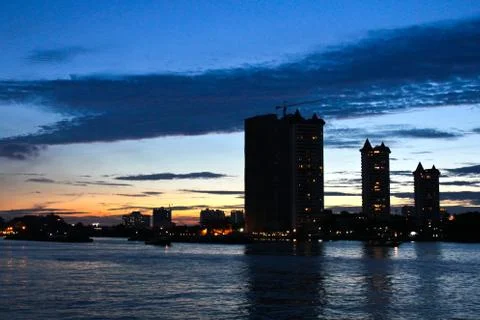 View of sunset on the river Stock Photos