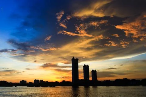 View of sunset on the river Stock Photos