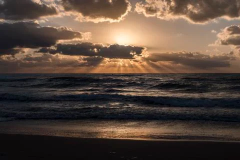 View of sunset on the sea Stock Photos