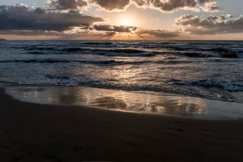 View of sunset on the sea Stock Photos