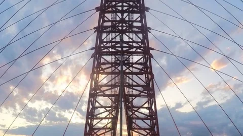 View Of sunset Sky Through The Bridge Cables Timelapse Stock Footage 82049058