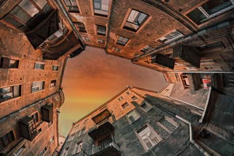 View of the sunset sky from the yard Stock Photos