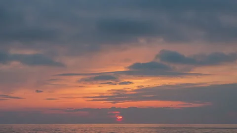 View of Sunset sun and clouds above sea. Stock Footage 161779208