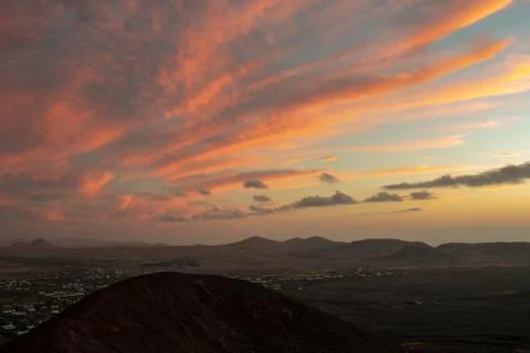 View at sunset from the top of a volcano Stock Photos