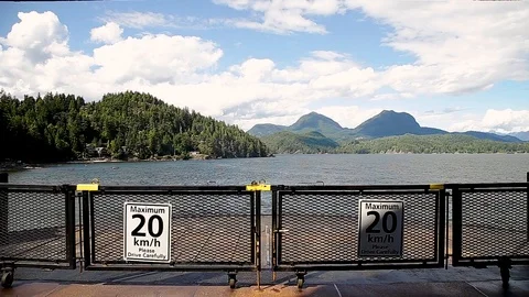 A view of the Sunshine Coast as seen from the deck of a ferry. Stock Footage 96479287