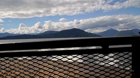 A view of the Sunshine Coast as seen from the deck of a ferry. Stock Footage 96483634