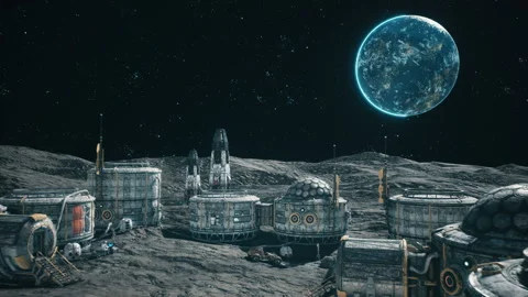 A view of the surface of another planet, a lunar colony or a space base with Stock Footage