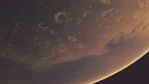 View of the surface details on a planet as seen from space during night Stock Footage 344113262