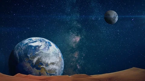 	View from the surface of the planet in space to the Earth, the Milky Way and th Stock Footage 103572732