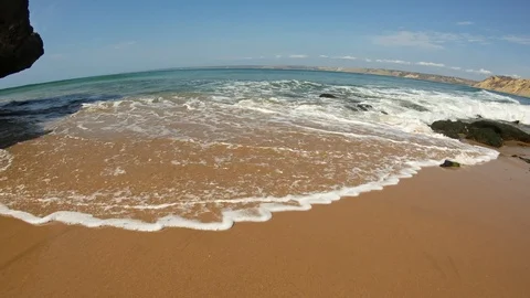View of the Surfers beach, waves and rocks Stock Footage 105480352