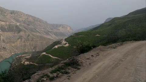 View from SUV driving on mountain road in Sulak canyon, Dagestan Stock-Footage 194683751