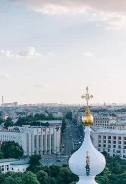 View of the Suvorovsky prospect from the observation deck of the bell tower of Stock Photos